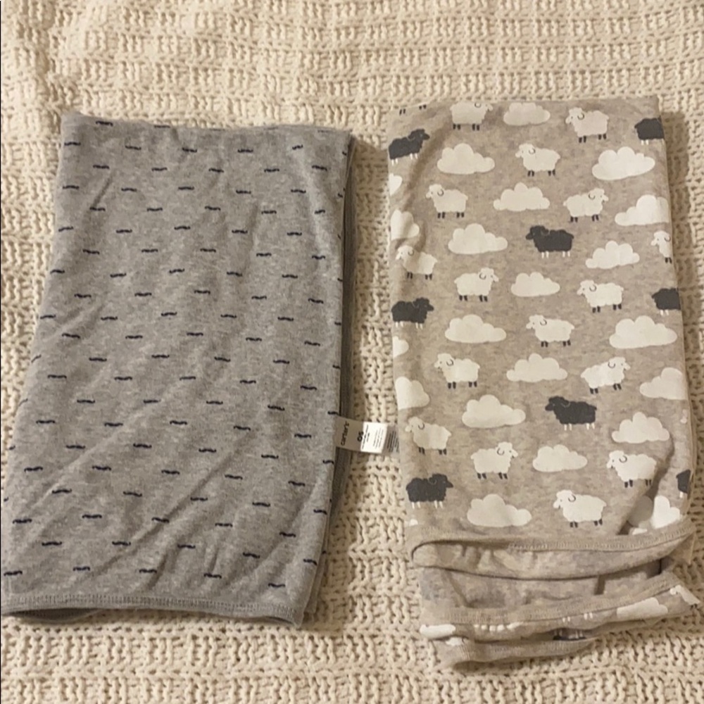 Two carters swaddle blankets- sheep and mustache